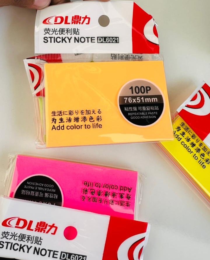 DL Neon Sticky Notes 76×51mm – 100 Sheets Colorful Set for School, Office & Study - Image 3